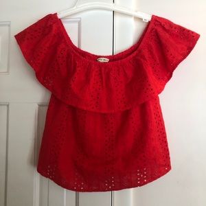 Style Envy Red eyelet off shoulder crop top sz M